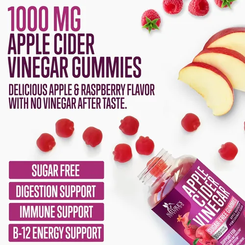 Miniatura 3 de Gomitas de vinagre de sidra de manzana, 1000 mg por porción, suplemento de vitaminas ACV de máxima fuerza sin azúcar, fórmula avanzada, vitamina B12