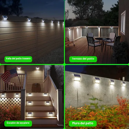 Miniatura 2 de Luces solares de cubierta brillante 3 luces LED de escalera impermeables para valla de acero inoxidable al aire libre lámpara solar para patio