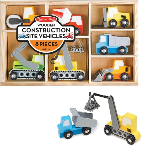 Miniatura 6 de Melissa & Doug – de madera de construcción sitio Vehículos con bandeja de almacenamiento de madera (8 Pcs)