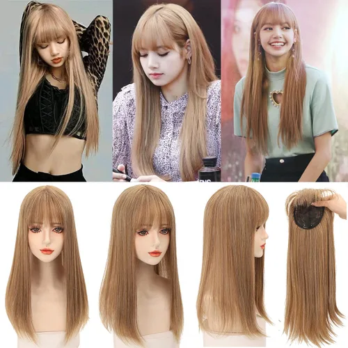 19.7 in de cabeza recta para la frente con flequillo grueso, parte media snythetic, clip en el pelo para mujeres, cubierta de pelo fino (25#)