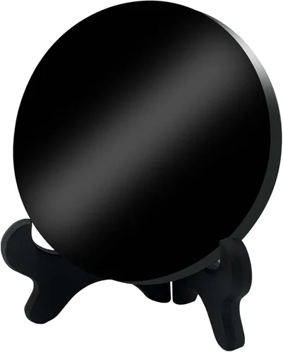 Espejo de adivinación de obsidiana negra, espejo de obsidiana con soporte y bolsa para adivinación, meditación, curación, Feng Shui (150mm(5.9in))