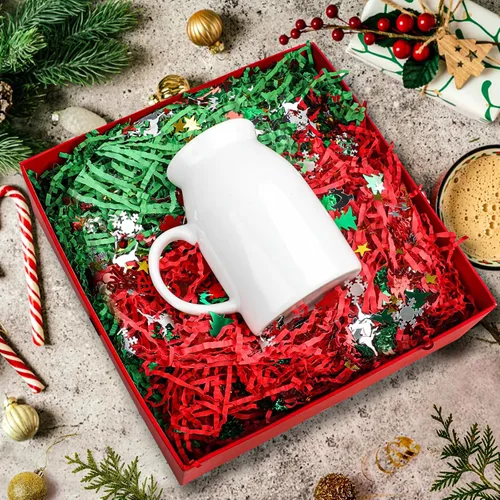 Miniatura 8 de LOMIMOS Relleno de papel de Navidad de 1 libra, papel de rafia de Navidad rojo y verde con confeti de Navidad para envolver regalos, cesta