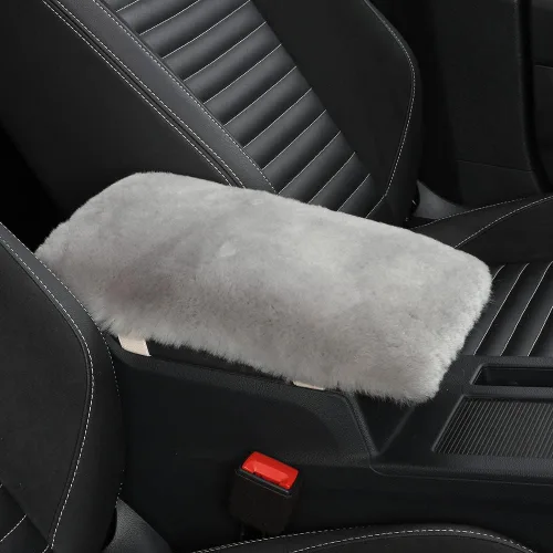 Miniatura 15 de IRIWOOL - Funda de reposabrazos de piel de oveja, cubierta de reposabrazos de auto, cojín suave de consola para coche, cubierta de consola central