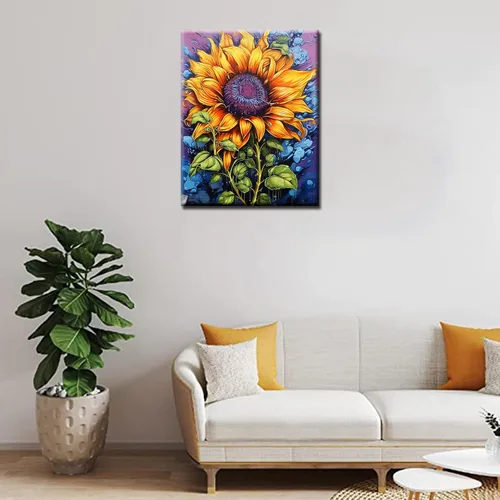 Miniatura 2 de Kit de pintura por números de flores amarillas tropicales, 16 x 20 pulgadas, grafiti, girasoles, pintura colorida para garabatos, lienzo de pintura