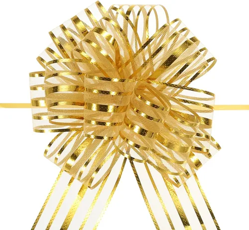 Miniatura 35 de MECCANIXITY 5 lazos metálicos de organza de 4 pulgadas para envolver regalos, color rosa claro para cestas de boda, regalos de Navidad, día de San