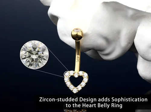 Miniatura 3 de Melighting Piercing para ombligo de oro real de 14 quilates, joyería de piercing de ombligo de corazón con circonita cúbica transparente, joyería