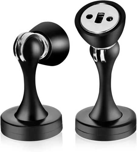 HOMOTEK Paquete de 2 topes magnéticos para puerta, tope magnético para puerta, resistente punta de zinc y goma, soporte magnético para puerta, Negro