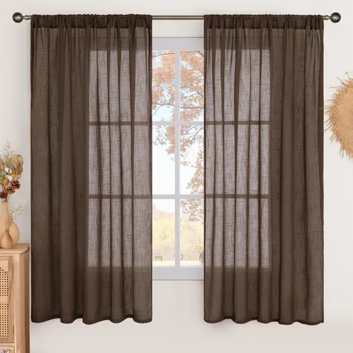 Miniatura 53 de BGment Cortinas de lino café de 30 pulgadas de largo para ventana pequeña, cortinas de media ventana beige semitransparentes ligeras con bolsillo