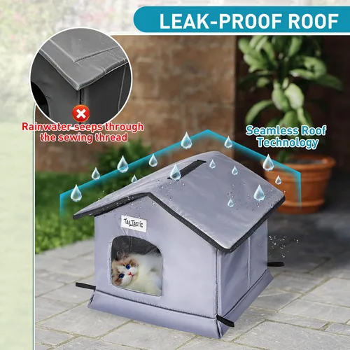 Miniatura 2 de TailTastic Casa para Gatos de Exterior Resistente a la Intemperie y Aislada - Base Sin Costuras Se Mantiene Seca, Fácil Montaje, Refugio Cálido