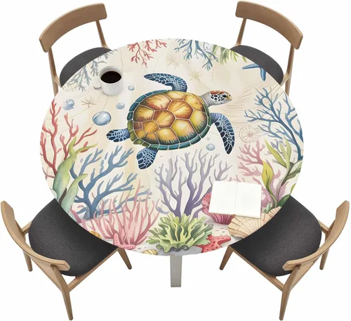Miniatura 14 de Mantel redondo ajustable con flores silvestres botánicas, manteles elásticos impermeables para interiores y exteriores, mantel elástico para cena