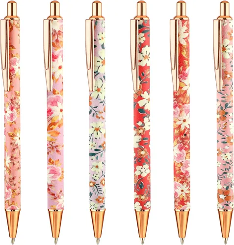 TIESOME 6 piezas de bolígrafos de bola de arte floral, bolígrafo retráctil de 1.0 mm de moda, bolígrafo negro personalizado, adecuado para mujeres,