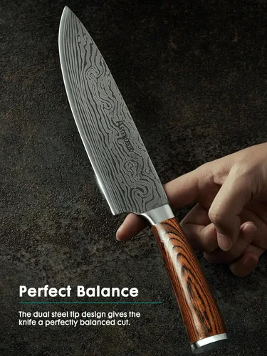 Miniatura 3 de Astercook Cuchillo de chef, cuchillo de cocina profesional de 8 pulgadas, cuchillo ultra afilado de acero inoxidable alemán de alto carbono, 2-Madera