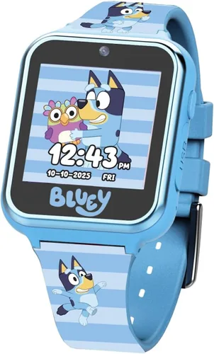 Accutime Bluey Kids Blue - Reloj inteligente con pantalla táctil de aprendizaje educativo para niñas, niños, niños pequeños, cámara para selfies,