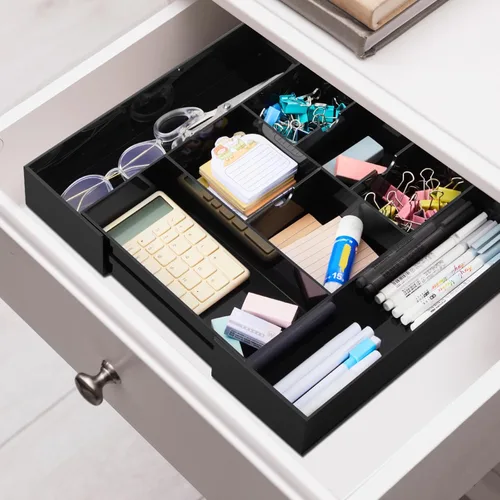Miniatura 7 de Briwooody 1 pieza organizador de cajones de escritorio de acrílico de 2 pulgadas de altura, bandejas organizadoras de cajones expandibles con 8