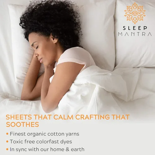 Miniatura 8 de Sleep Mantra Premium juego de sábanas de cama Queen de 100 % algodón orgánico - Tejido de percal suave y refrescante - Juego de ropa de cama de 4