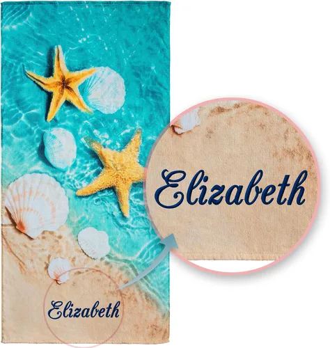 Miniatura 6 de Softerry Starfish & Seashells - Toalla de playa (30 x 60 pulgadas), 100% algodón, color azul y arena