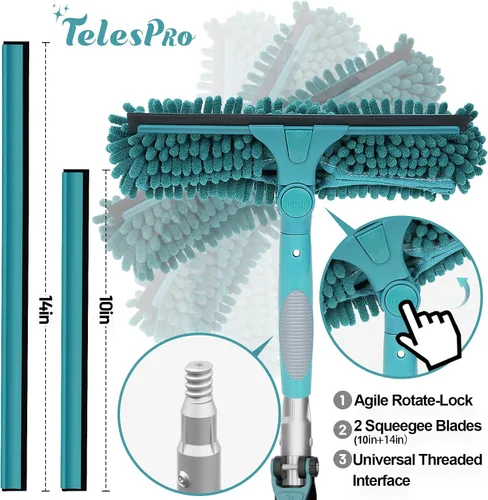 Miniatura 2 de TelesPro Escobilla de ventana de alto alcance de 20 pies con poste de extensión de 5 a 12 pies, herramienta de limpieza de ventanas con poste