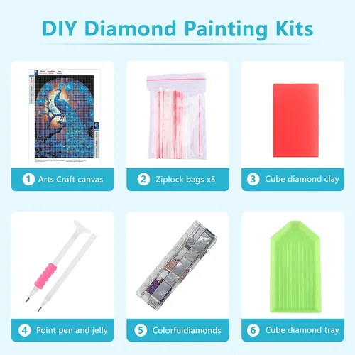 Miniatura 6 de SENQAO Kits de pintura de diamantes de pavo real para adultos, kit de arte de diamantes 5D para adultos principiantes, pintura de puntos de diamante
