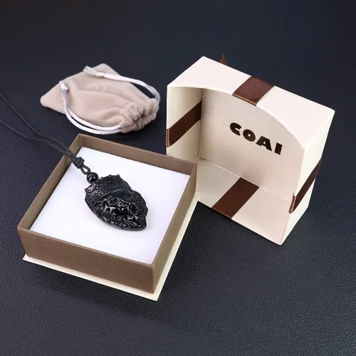 Miniatura 6 de COAI Collar con colgante de piedra de obsidiana Rey León coronado