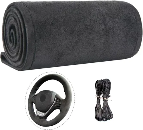 Funda de volante de cuero de gamuza – Envoltura de coser DIY con aguja e hilo (múltiples colores de hilo), piel de vaca transpirable, agarre