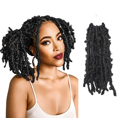 Miniatura 45 de Niseyo 6 paquetes de trenzas de ganchillo suaves de mariposa de 10 pulgadas, hechas a mano, preenlazadas, color negro oscuro, trenzas de mariposa