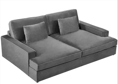 Container Furniture Direct Moderno sofá cama de terciopelo con diseño lujoso, elegante centro de mesa para salas de estar elegantes y cómodos Gris