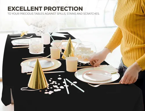 Miniatura 8 de Utopia Kitchen Mantel de plástico desechable (paquete de 6 unidades, 54 x 108 pulgadas), mantel rectangular negro, impermeable, resistente a