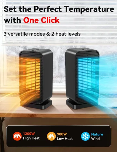 Miniatura 2 de Calentadores para exteriores para patio con 2 modos y 2 niveles de calor, calefacción 1S, calentador eléctrico de cerámica PTC, 1200 W, protección