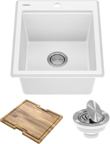 Miniatura 25 de KRAUS Bellucci KGTW12-18MBL - Fregadero de cocina de estación de trabajo de granito, 46 cm, montaje directo, cuenco individual, montaje superior