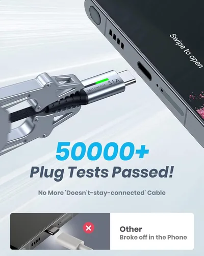 Miniatura 10 de Cable Cargador INIU USB C 6.6 pies, Cable de Carga Rápida USB A a Tipo C 3.1A, Cordón de Datos USB-C Trenzado de Aleación de Zinc para iPhone 15 Pro