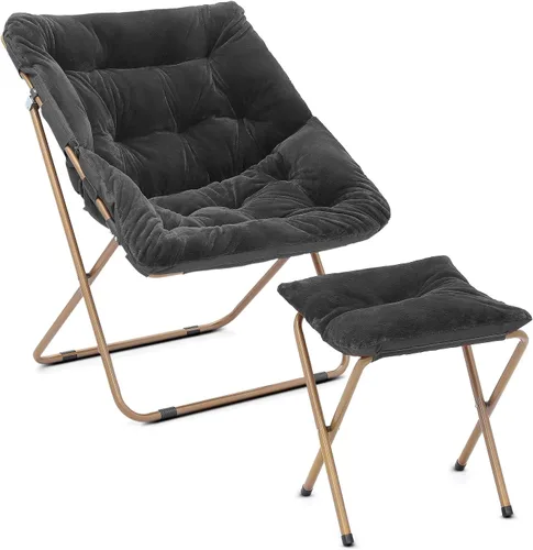 Miniatura 28 de Cómoda silla con platillo, silla de sala de estar, silla plegable acolchada suave de piel sintética, cómoda silla cuadrada de luna para sala