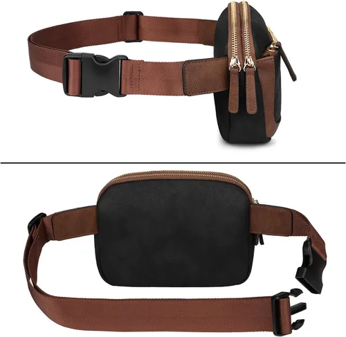 Miniatura 6 de Uromee Riñoneras para mujer Everywhere bolsa cruzada con correa ajustable de cuero vegano, negro con café, Casual