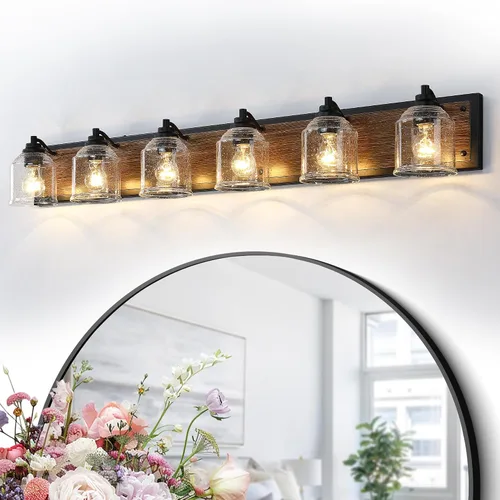 Miniatura 15 de Luces de tocador para baño grandes de 15.8 pulgadas, lámpara de tocador rústica de granja con pantallas de vidrio burbuja, accesorios de iluminación