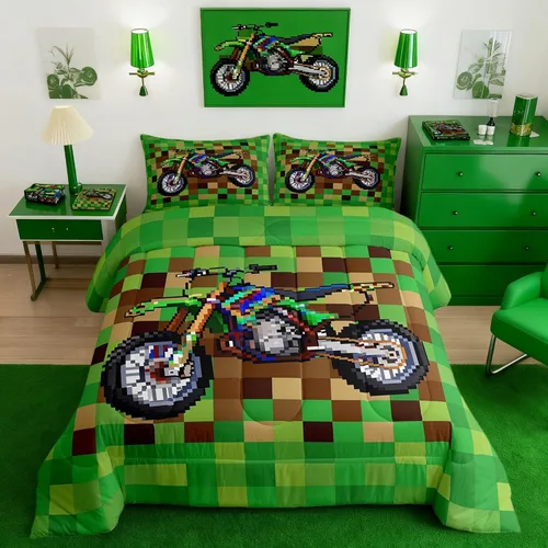 Miniatura 48 de Pixelated Miners - Juego de edredón para niños, tamaño individual, juego de ropa de cama de videojuegos a cuadros geométricos para adolescentes
