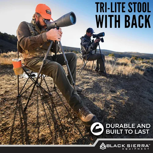Miniatura 8 de Black Sierra Tri-Lite - Taburete plegable con respaldo y soporte para tazas, silla de pesca y caza portátil ligera con correa de transporte, asiento
