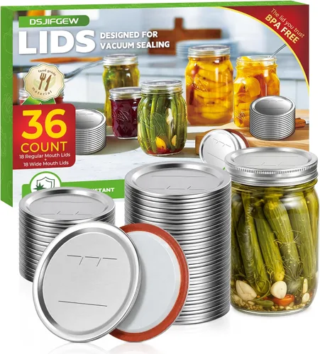 Miniatura 8 de 36 Pack Mason Jar Lids for Wide and Regular Mouth Jars, with Date Reminder Vacuum Seal Lids for Electric Mason Jar Vacuum Sealers