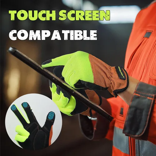 Miniatura 4 de HANDLANDY Guantes de trabajo para hombre y mujer, guantes de trabajo de mecánicos de uso general con pantalla táctil, guantes de trabajo flexibles