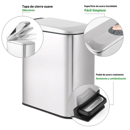 Miniatura 5 de TIPGO Cubo de basura delgado para baño con tapa de cierre suave, pedal de paso, cubo de basura de acero inoxidable de 6 litros/1.6 galones, cubos