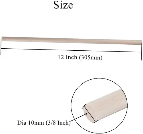 Miniatura 3 de Paquete de 12 varillas redondas de madera de 3/8 x 3/8 x 12 pulgadas, madera natural sin acabar, color madera natural sin terminar para hacer