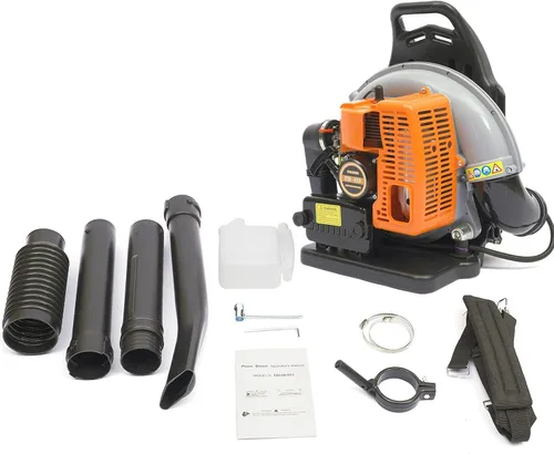 Miniatura 11 de Soplador de hojas de mochila 25.4CC 2 tiempos alimentado a gas jardín patio ventilador limpio 275 CFM, 750W 7500RPM, motor de refrigeración por