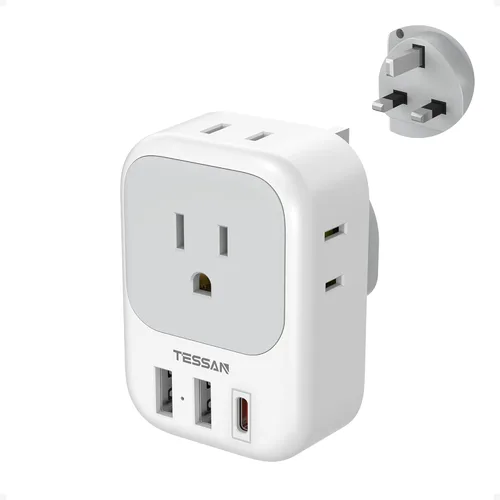 Miniatura 11 de Adaptador de enchufe de viaje europeo USB C, adaptador de enchufe internacional TESSAN con 4 salidas de CA, 3 puertos de carga USB, adaptador