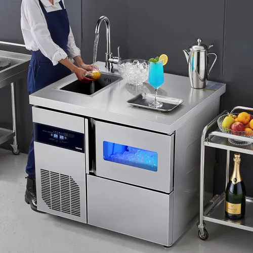 Miniatura 8 de VEVOR Máquina comercial para hacer hielo, máquina de hielo de acero inoxidable de 132 libras/24 horas con fregadero, almacenamiento de 30 libras