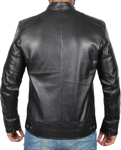 Miniatura 3 de Chaqueta de cuero negro genuino para hombre chaqueta de piel de cordero real para motocicleta para hombre Marrón
