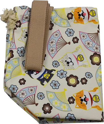 Miniatura 6 de Mini bolsa de almuerzo reutilizable pequeña linda bolsa de almuerzo con cordón adecuado para niñas, mujeres, perros, beige