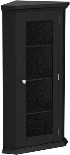 Miniatura 4 de Kings Brand Furniture - Armario de almacenamiento esquinero con puerta de cristal, vitrina de esquina con 4 estantes, gabinete de madera para sala