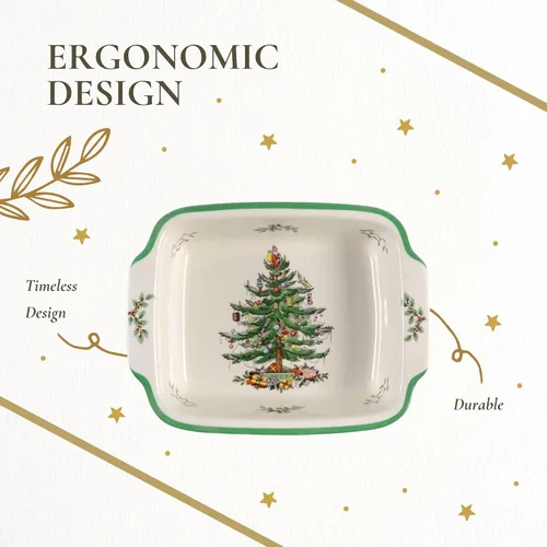 Miniatura 7 de Spode Plato rectangular con mango de árbol de Navidad (9 x 12 pulgadas) para hornear y platos de temporada, apto para loza, microondas