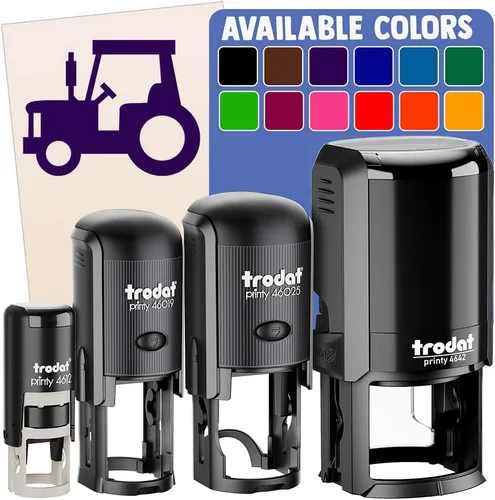 Sello de goma autoentintado para vehículos de granja de tractores para sellar planificadores de manualidades, mini de 1/2 pulgada, tinta naranja