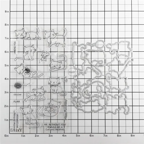 Miniatura 2 de DzIxY Word Happy Purrrthday - Juego de sellos transparentes y troqueles de corte de metal para hacer tarjetas, álbumes de recortes, suministros de 17