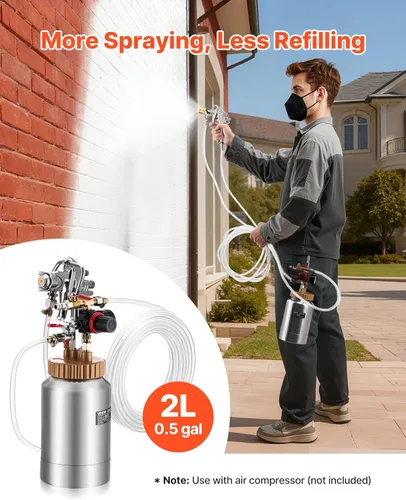 Miniatura 2 de VEVOR Olla de presión para pintura en aerosol, 0.5 Gal/2 L, pulverizador de pintura de olla de presión, dos pistolas de aerosol de φ1.8mm + φ3mm