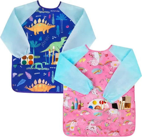 Miniatura 13 de Bassion Kids Art Smock, Toddlers Painting Aprons Colorful Waterproof Children Artist Smock Age 2-8 Years Gifts